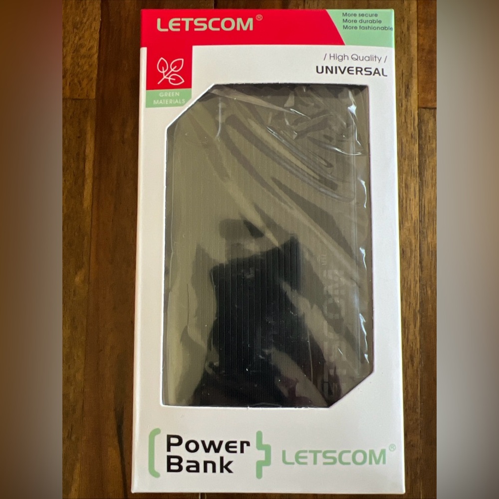 LETSCOM Black Power Bank 10000mAh | Portable Charger | New in Box